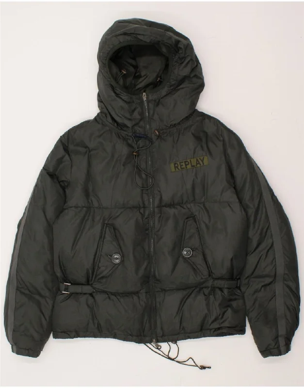 REPLAY Womens Hooded Padded Jacket UK 14 Medium Black Polyamide Herringbone Jacket Houndstooth Jacket Plaid Jacket REPLAY Womens Hooded Padded Jacket UK 14 Medium Black Polyamide Herringbone Jacket Houndstooth Jacket Plaid Jacket