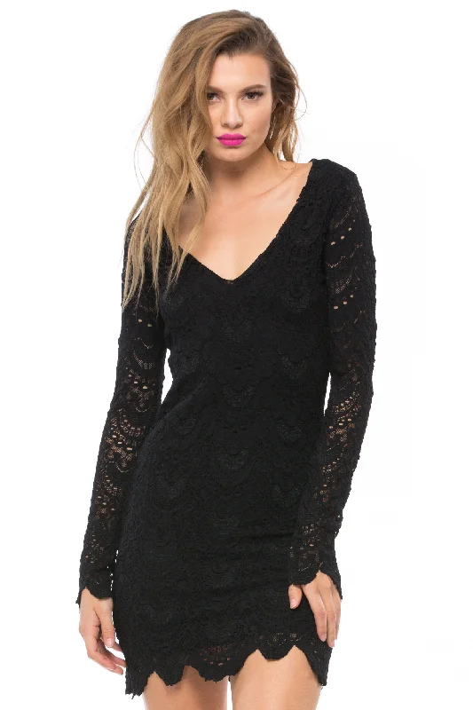 Spanish Lace Deep V Dress Tunics Fleece cozy
