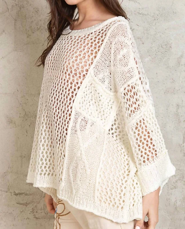 Contrast Knit Spring Sweater In White Jersey Fabric Tulle Fabric Batik Fabric