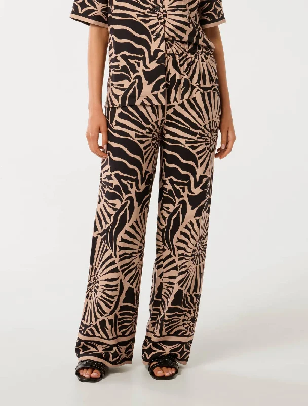 Ella Printed Elastic Waist Wide Leg Pants Fashionable Sporty Pants