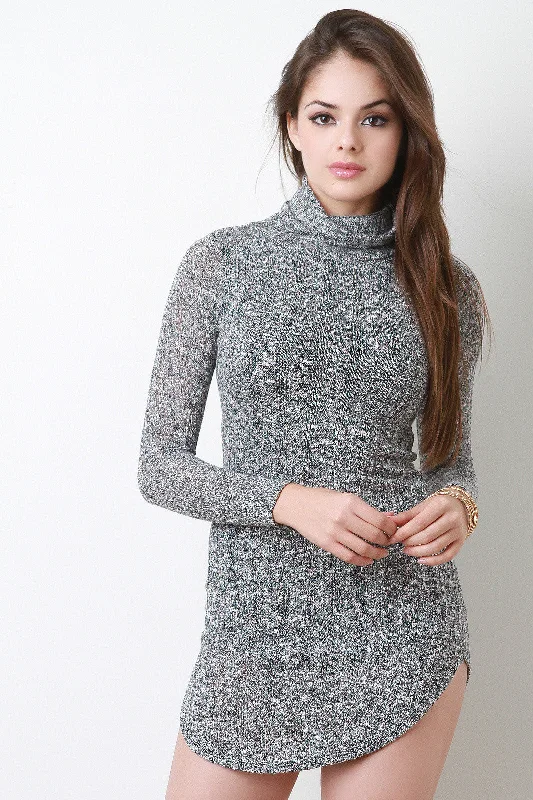 Marled Knit Turtle Neck Dress Tunics Practical easy-care