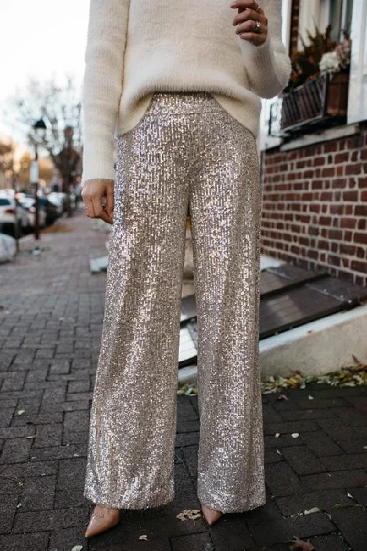 Social Event Sequin Wide Leg Pants Comfortable Denim Trousers