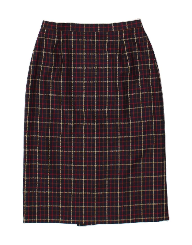 DORENE Womens Straight Skirt UK 14 Medium W30  Navy Blue Check New Wool lace skirt intricate