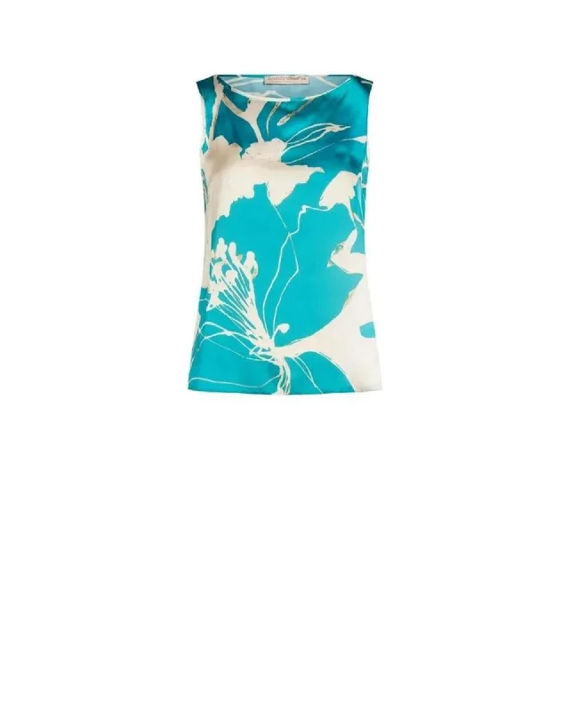 Rinascimento  Womens Silk Floral Print Boat Neck Sleeveless Tank Top grey tank top