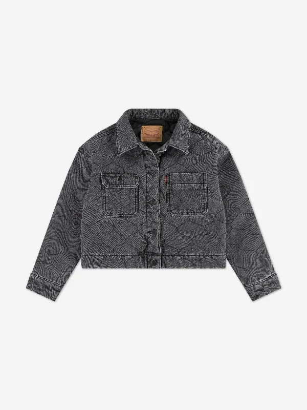 Girls Quilted Trucker Jacket in Black V-Neck Jacket Boat Neck Jacket Square Neck Jacket Girls Quilted Trucker Jacket in Black V-Neck Jacket Boat Neck Jacket Square Neck Jacket