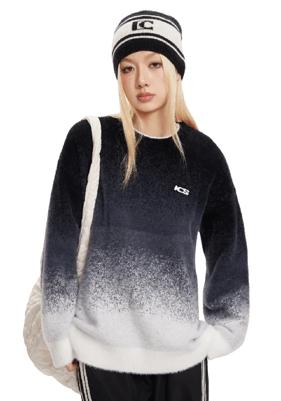 Gradient Knit Sweater Zippered Front Buttoned Front Snap Front