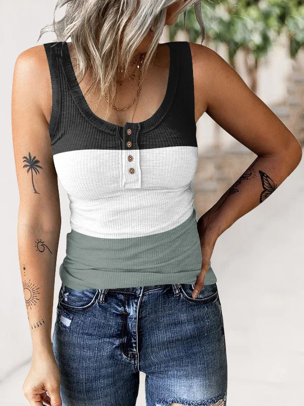 Women'S Fashion Button Rib-Knit Gradient Color Tank Top activewear tank top