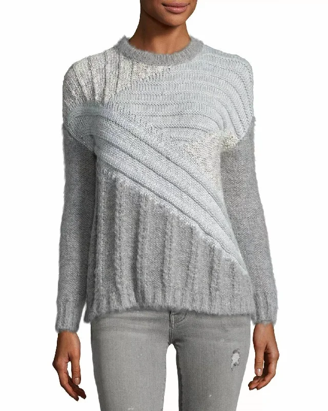 Mixed Cable Alpaca Sweater In Gray Beaded Sweater Sequined Faux Fur