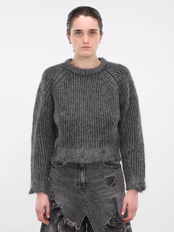 Distressed Knit Sweater (3Y51W013-GREY) Embroidered Appliqued Beaded