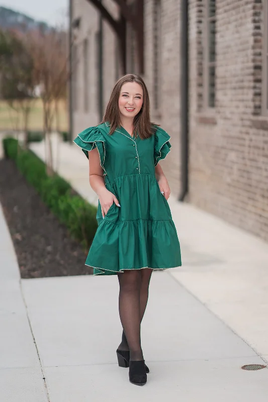 Pine Needle Ruffle Dress Boatneck Modish Everyday