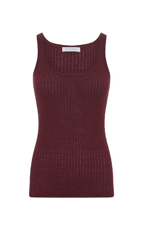 Nevin Pointelle Knit Tank Top in Bordeaux Cashmere Silk floral tank top