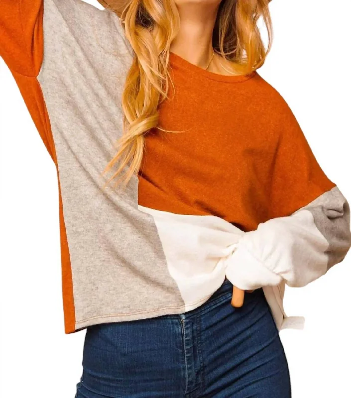 Colorblock Sweater In Rust Soft Cozy Warm