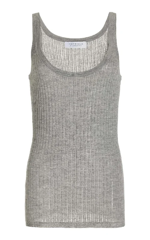 Nevin Pointelle Knit Tank Top in Heather Grey Cashmere Silk high neck tank