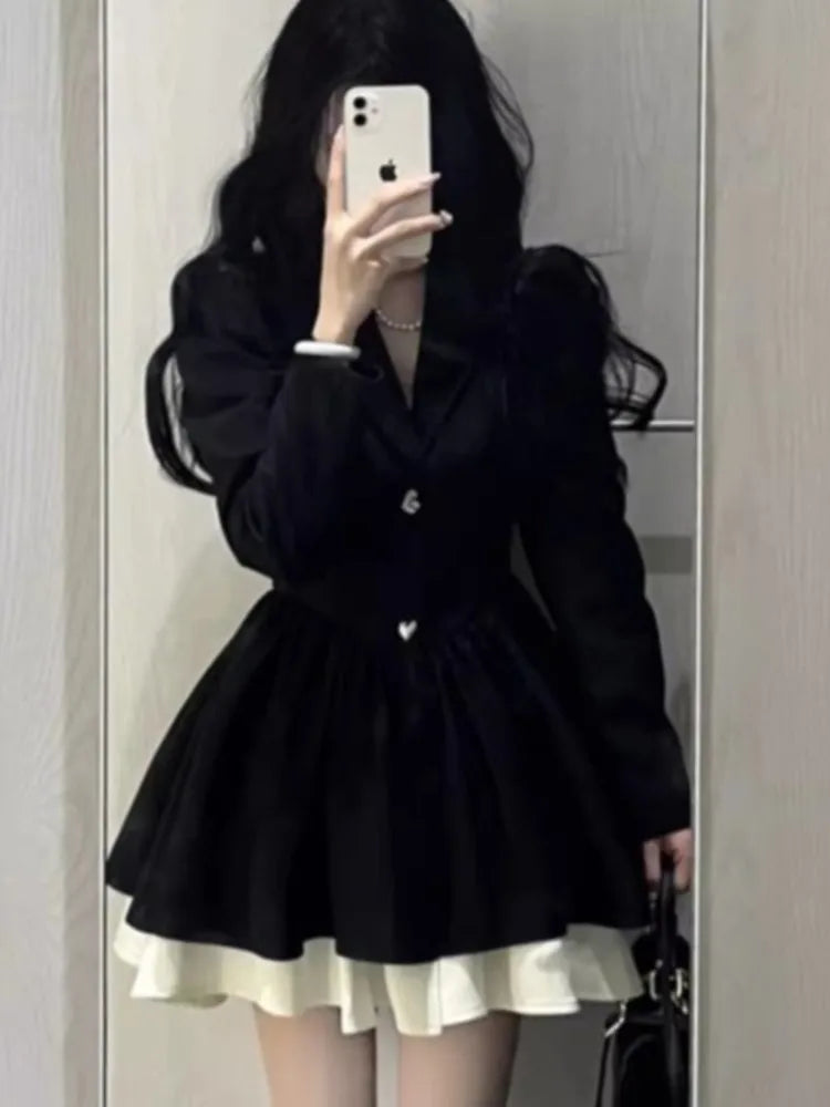 Wjczt Korean Fashion Black Suit Dress Women Long Sleeve Lapel Autumn Spring Y2K Kawaii Birthday Party A-line Princess Vestidos Mujer Tunics Formal black Wjczt Korean Fashion Black Suit Dress Women Long Sleeve Lapel Autumn Spring Y2K Kawaii Birthday Party A-line Princess Vestidos Mujer Tunics Formal black