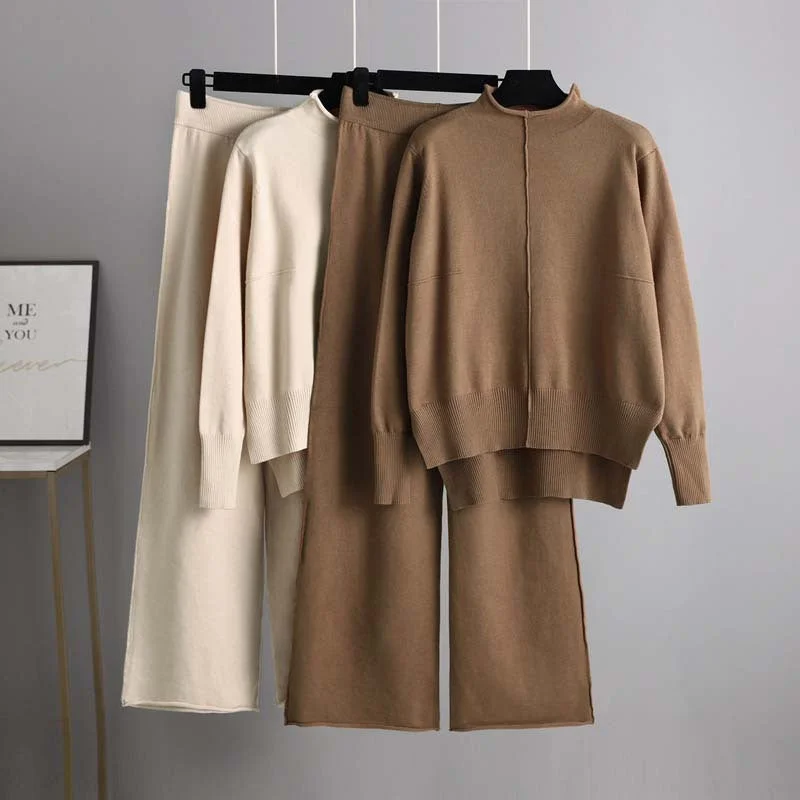 Wholesale Knitted Sweater Loose Casual Wide Leg Pants Suit Satin Blend Silk Blend Wool Blend Wholesale Knitted Sweater Loose Casual Wide Leg Pants Suit Satin Blend Silk Blend Wool Blend