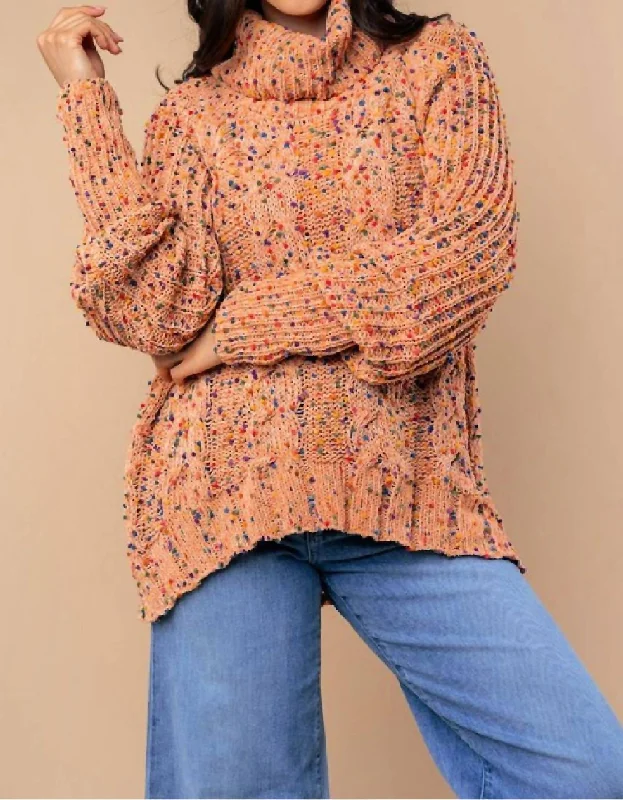 Cowl Neck Multi Print Knit Sweater Chenille Blend Fleece Blend Nylon Blend
