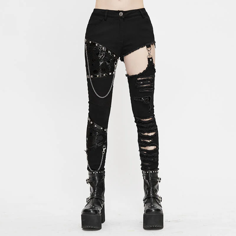 Punk Heavy Metal Chain Women’s Pants Trendy Wide-Legged Trousers