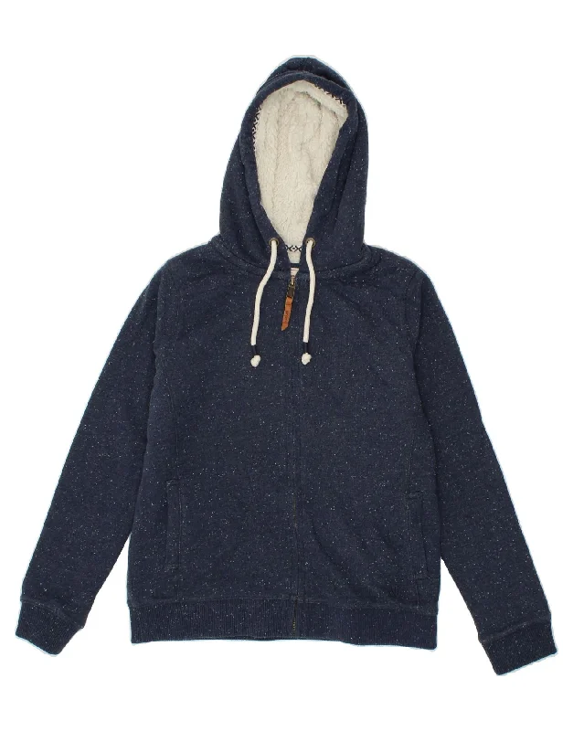 FAT FACE Womens Zip Hoodie Sweater UK 12 Medium Navy Blue Flecked Cotton Thin Thick Dense