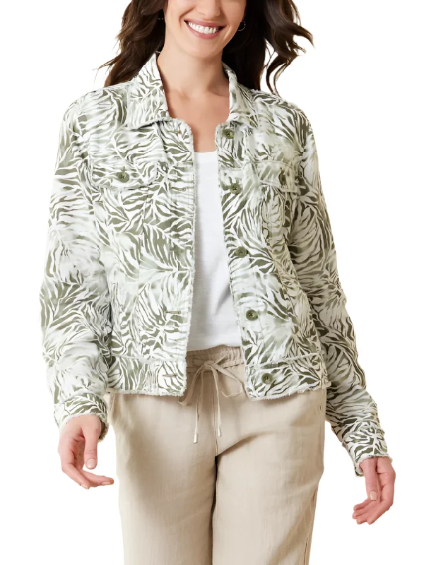 Tommy Bahama Womens Two Palms Monstera Mirage Linen Jacket Collared Jacket Crew Neck Jacket Turtle Neck Jacket