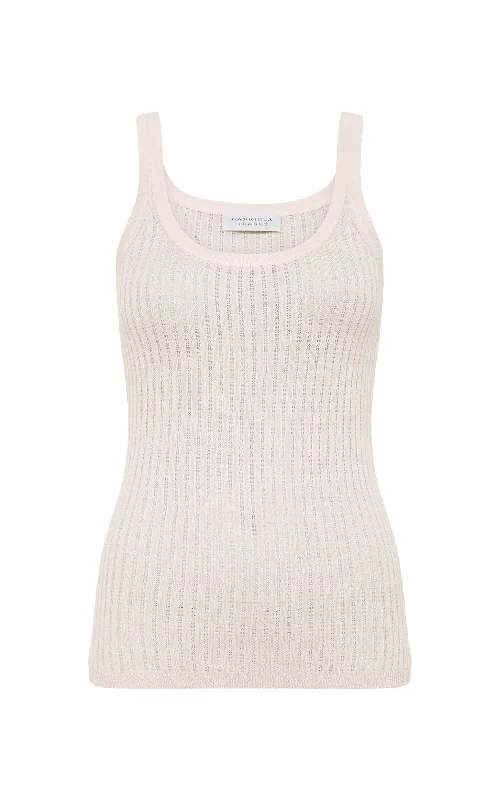 Nevin Pointelle Knit Tank Top in Pale Blush Cashmere Silk boho tank top