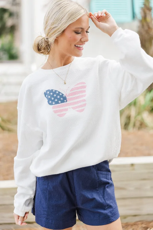 USA Pink Butterfly White Graphic Corded Sweatshirt Hoodie with Logo Branding Identity