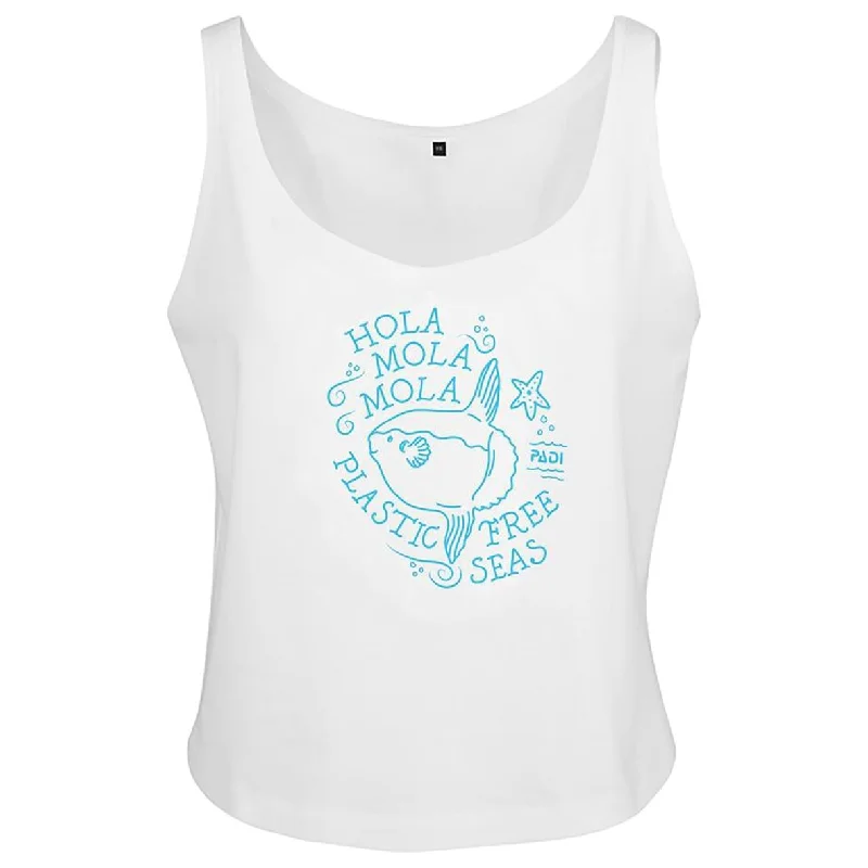 Women’s Hola Mola Mola Charity Flowy Crop Tank - White trendy tank top