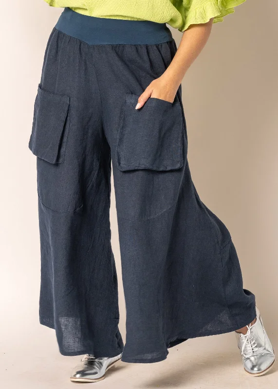 Byrony Linen Pants in Navy Comfy High-Waist Jeans