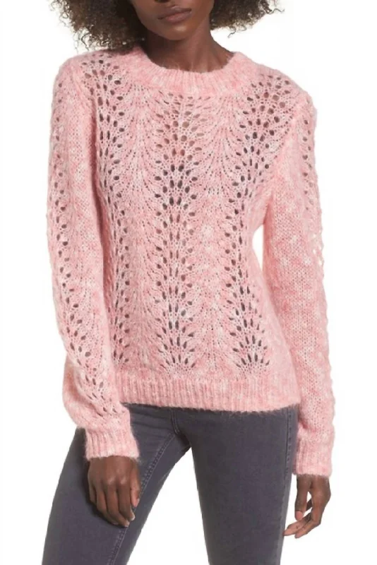 Strawberry Open Knit Mohair Angora Sweater In Pink Turtle Neck Boat Neck Asymmetrical Neck Strawberry Open Knit Mohair Angora Sweater In Pink Turtle Neck Boat Neck Asymmetrical Neck