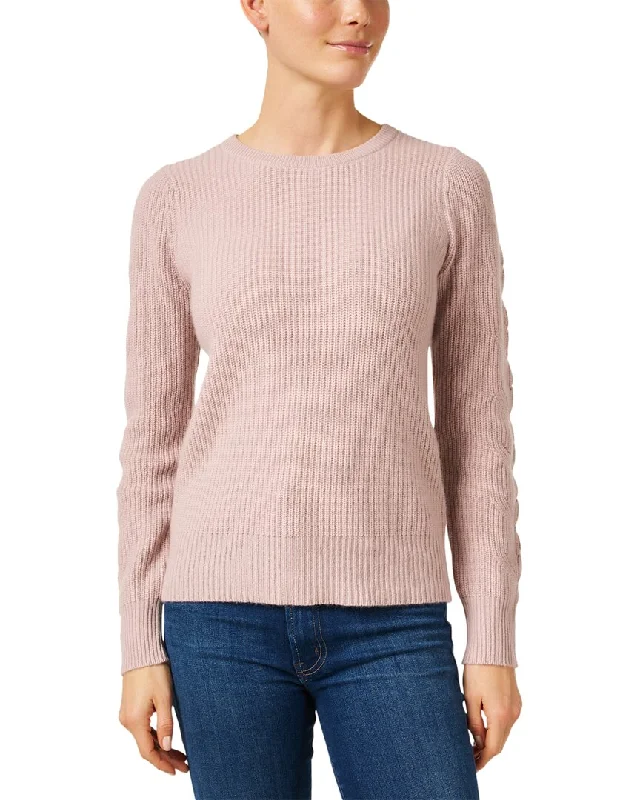 Madeleine Thompson Hawkes Pointelle Sleeve Cashmere & Wool-Blend Sweater Soft Cozy Warm