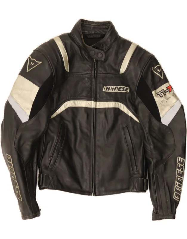 DAINESE Womens Graphic Jacket IT 42 Medium Black Colourblock Leather Tailored Jacket Straight Jacket A-Line Jacket DAINESE Womens Graphic Jacket IT 42 Medium Black Colourblock Leather Tailored Jacket Straight Jacket A-Line Jacket