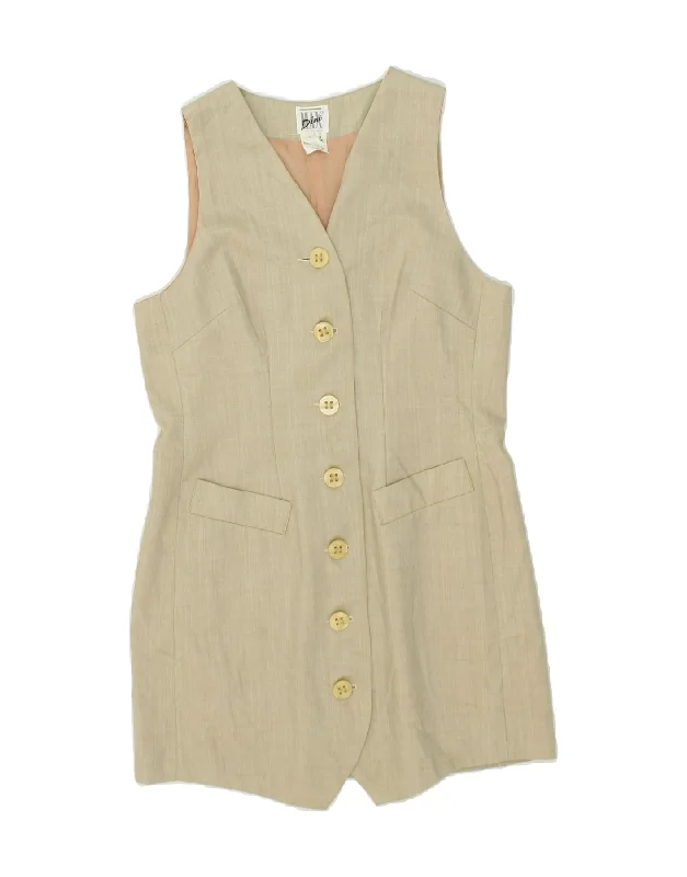 MAX DINE Womens Sleeveless Longline Blazer Jacket US 10 Large Beige Wool Denim Fabric Leather Fabric Suede Fabric MAX DINE Womens Sleeveless Longline Blazer Jacket US 10 Large Beige Wool Denim Fabric Leather Fabric Suede Fabric