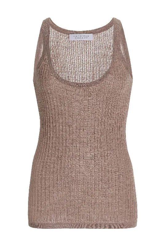 Graham Pointelle Knit Tank Top in Dark Oatmeal Cashmere Silk baby blue tank