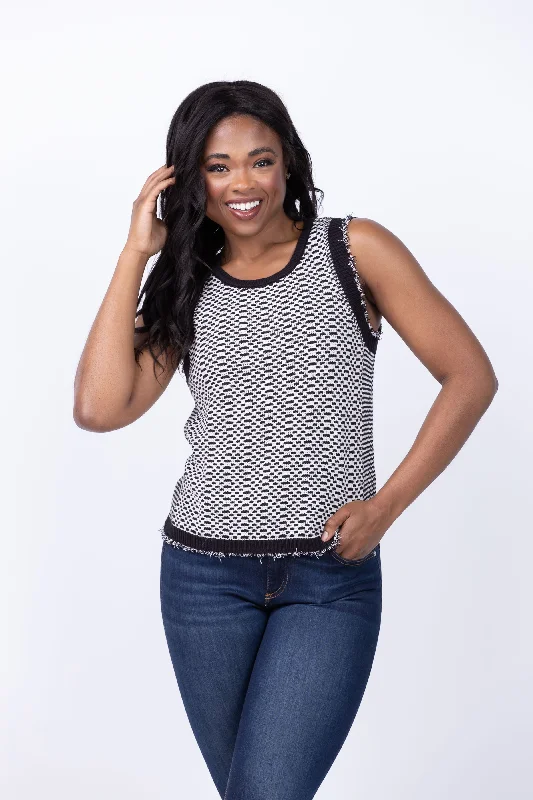 Nic + Zoe Opposites Attract Knit Tank in Black Mix v-neck tank top