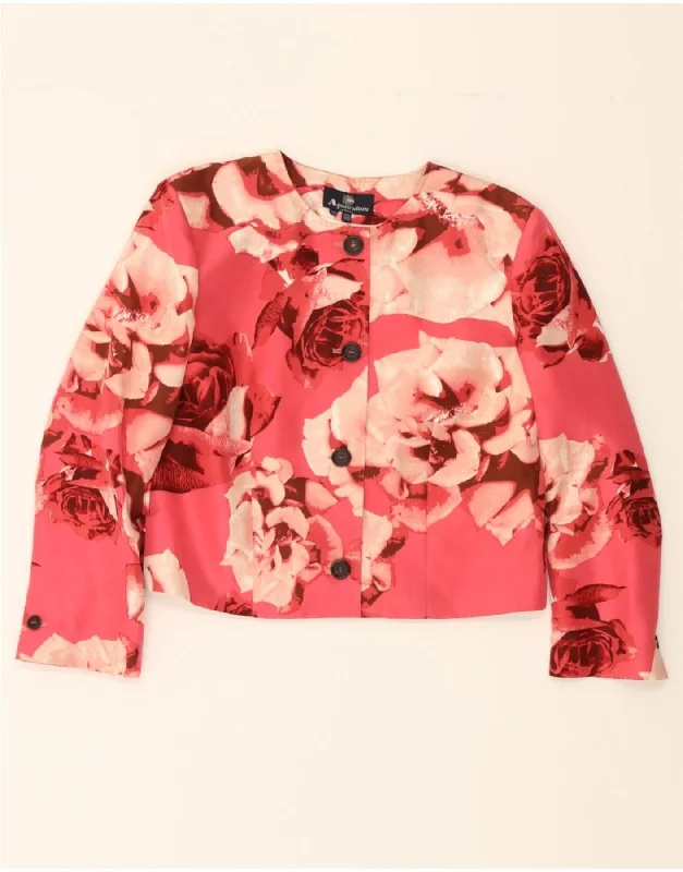 AQUASCUTUM Womens 4 Button Blazer Jacket UK 14 Medium Pink Floral Silk Front Pockets Side Pockets Patch Pockets AQUASCUTUM Womens 4 Button Blazer Jacket UK 14 Medium Pink Floral Silk Front Pockets Side Pockets Patch Pockets