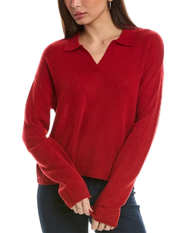 Hannah Rose Wool & Cashmere-Blend Polo Sweater Open Front Closed Front Wrap Front
