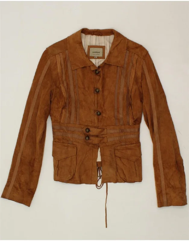 CONBIPEL Womens Suede Jacket IT 44 Medium Brown Leather Appliqued Jacket Beaded Jacket Sequined Jacket CONBIPEL Womens Suede Jacket IT 44 Medium Brown Leather Appliqued Jacket Beaded Jacket Sequined Jacket