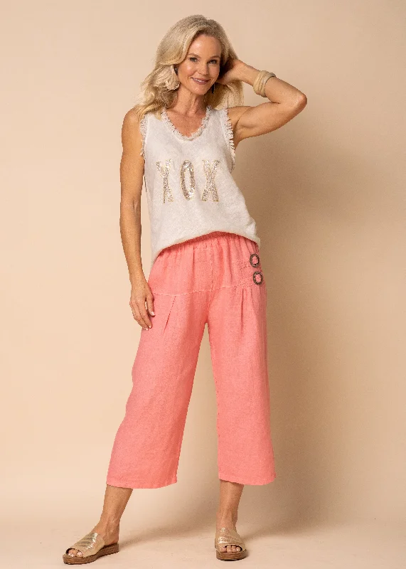 Lotti Linen Pants in Coral Crush Trendy Wide-Leg Pants