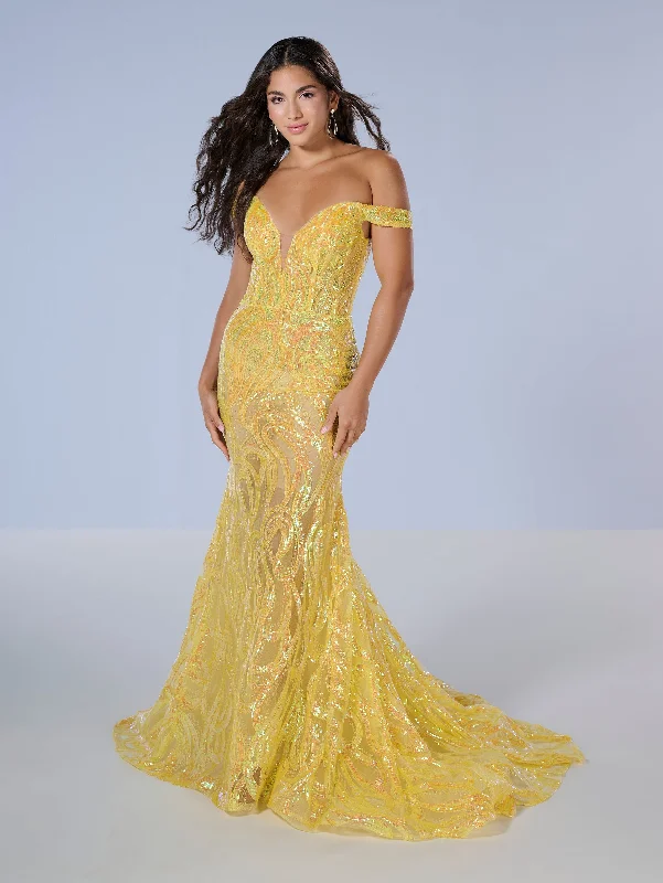Sequin Off Shoulder Mermaid Dress by Tiffany Designs 16224 Tunics Luxurious high-end