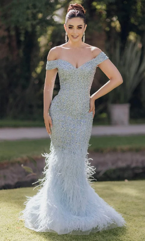 Terani Couture 232GL1478 - Beaded Mermaid Dress Crew Neckline Sporty