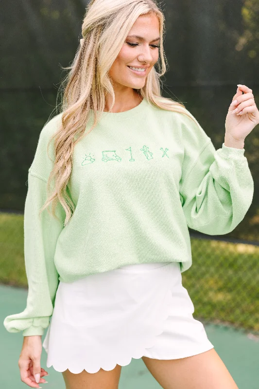 Golf Icons Melon Green Embroidered Corded Sweatshirt Hoodie with Cuffed Sleeves Snug Secure