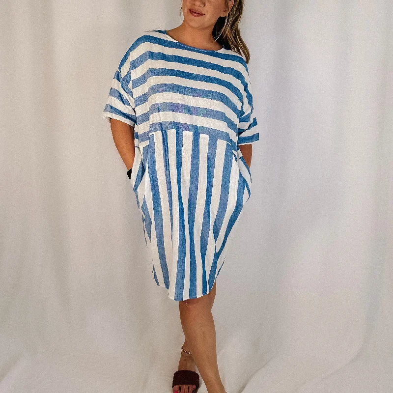 Bluebird Day Linen Striped Dress Tunics Formal black
