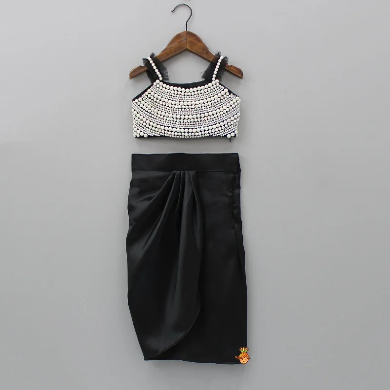 Pre Order: Heavy Yoke Embroidered Black Top And Dhoti Style Skirt linen skirt natural