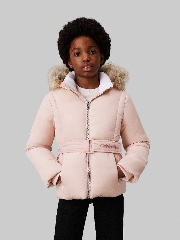 Calvin Klein Girls Classic Belted Fur Jacket in Pink Fitted Jacket Loose Jacket Oversized Jacket Calvin Klein Girls Classic Belted Fur Jacket in Pink Fitted Jacket Loose Jacket Oversized Jacket