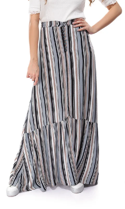 47015 Striped Slip On Multicolour Maxi Skirt corduroy skirt comfortable