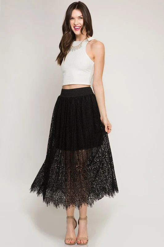 Lace Skirt W/ Elastic Waist velvet skirt rich