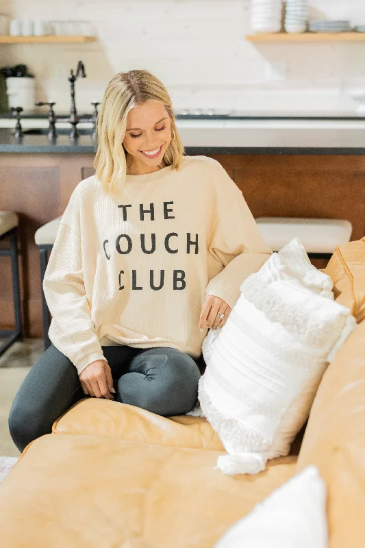 The Couch Club Natural White Graphic Corded Sweatshirt Hoodie with Hood Adjustable Protection