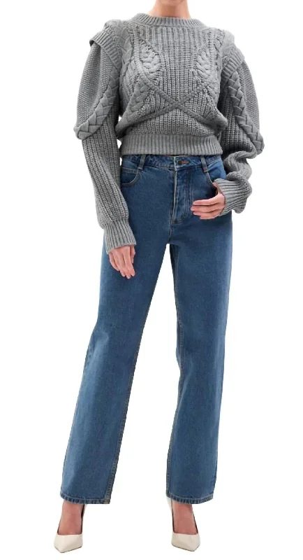 Catrin Sweater In Grey Beaded Sweater Sequined Faux Fur