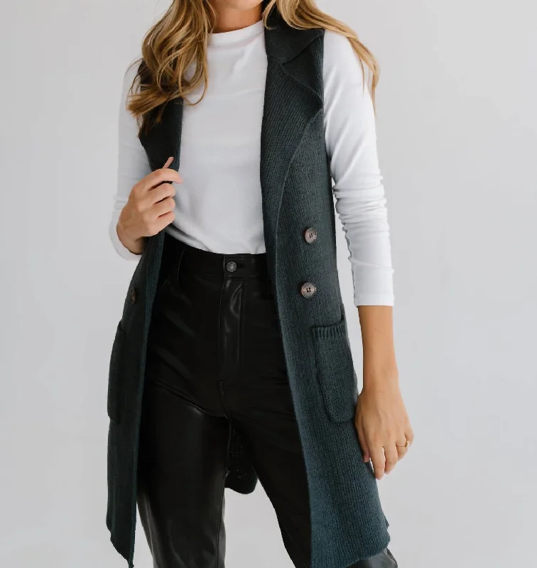 Long Sweater Vest In Teal Elasticated Padded Insulated