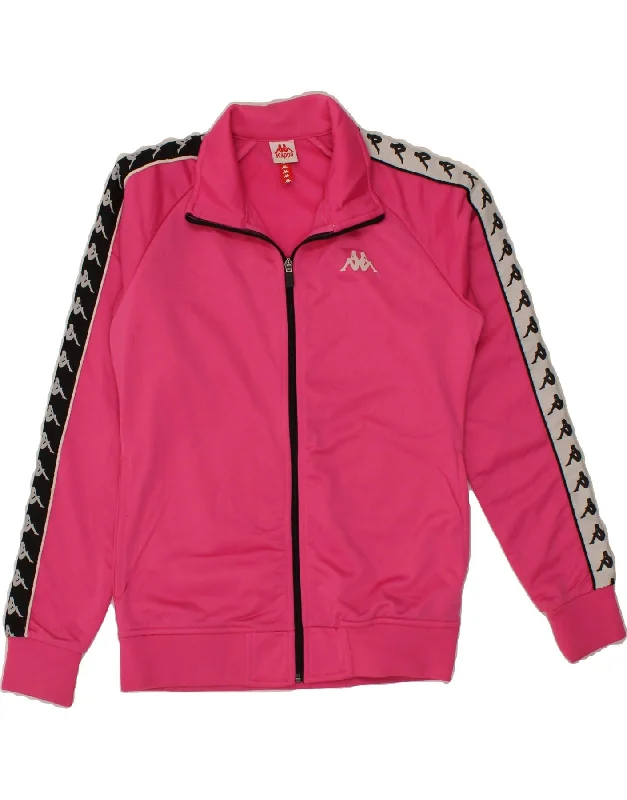 KAPPA Womens Graphic Tracksuit Top Jacket UK 14 Large Pink Polyester Fitted Jacket Loose Jacket Oversized Jacket