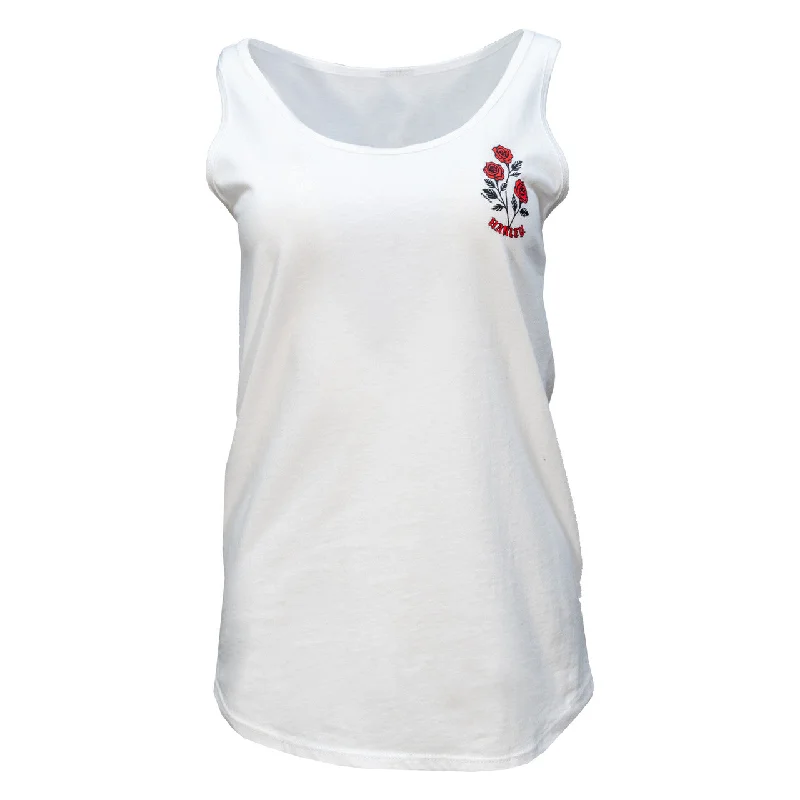 Women's Rosebuds White Tank open back tank